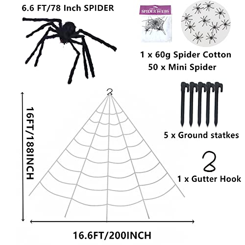 Aiseno Halloween Decorations 200" Spider Web And 78" Giant Spider Virtual Realistic Hairy Spider For Indoor Outdoor Decor #TOP1