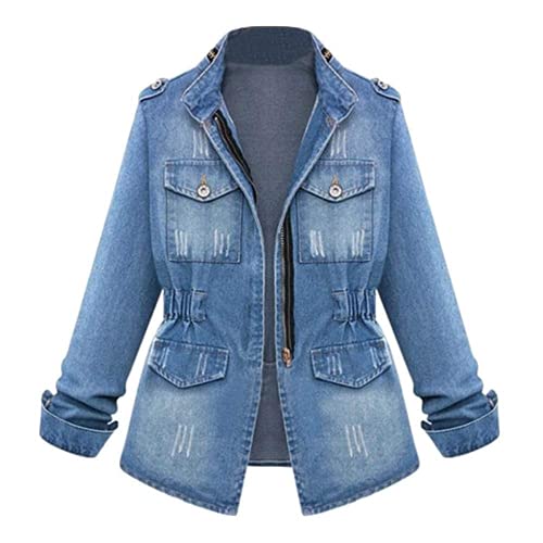 Yifun Denim Jacket For Women Casual All-Match Distressed Slim Long Sleeve Overcoat Jean Coats #TOP28