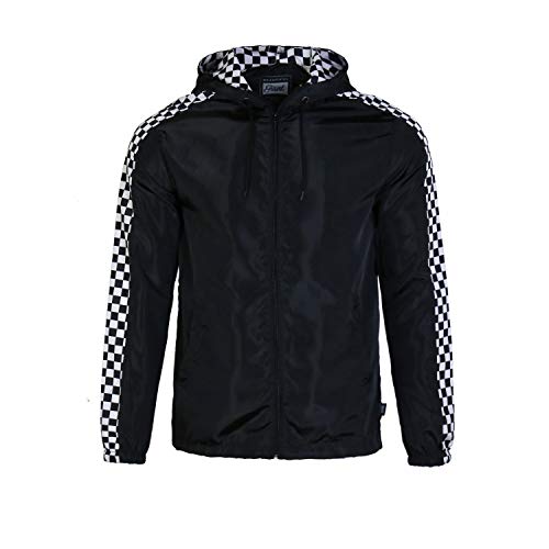 TWain Men's Waterproof Hooded Rain Jacket Breathable Zip Up Windbreaker with Pockets(Black,XL)