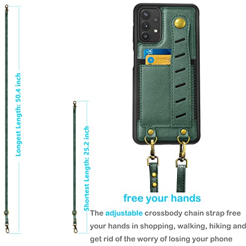 Galaxy A32 5G Case, Galaxy A32 5G Wallet Case, Tekcoo Pu Leather Wristlet Card Holder Slot Carrying [Removable Crossbody Strap] Purse Protective Back Cover For Samsung A32 5G Dark Green #TOP6