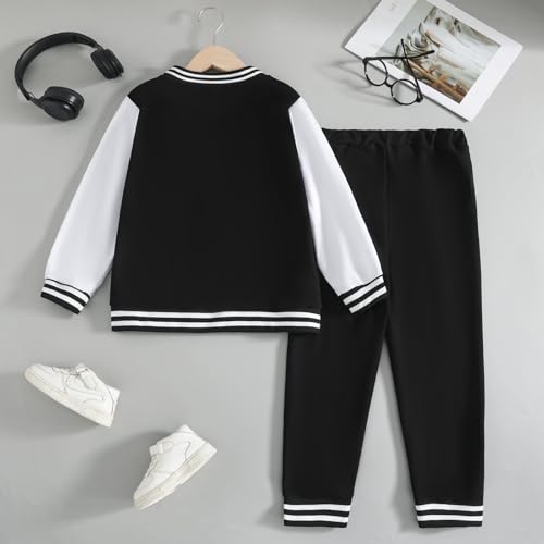 Image of Cakaner Boys Color Block Button Down Shirt and Jogger Pants Button Up Sweatsuits Sets (Size: 5-12T)