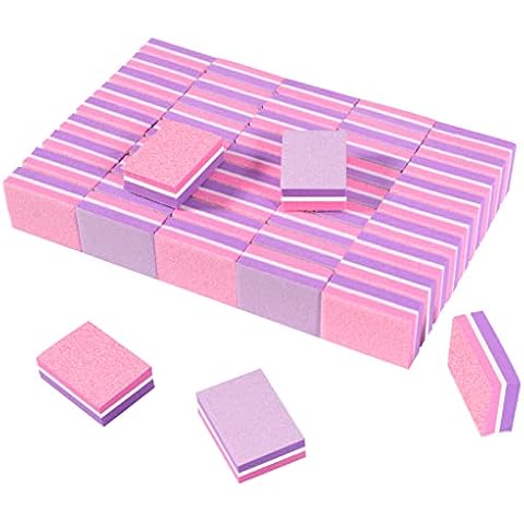 CGBE Nail Buffer (50 Pack), Buffer Block Nail File 100/180 Grit, Mini Nail Buffers Block Sponge Double Sided Nail File for Acrylic Nails Manicure Tools (Pink-Purple) Cover