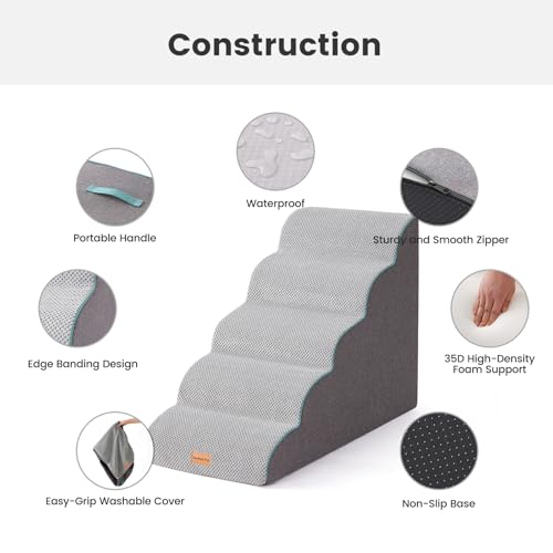 Image of Gardner Pet Dog Stairs for Small Dogs 22.8 inch H, Curved 5-Step Pet Stairs, Dog Steps for High Bed, Couch (24-30 in) with Durable Non-Slip Waterproof Fabric Cover and CertiPUR-US Certified Foam