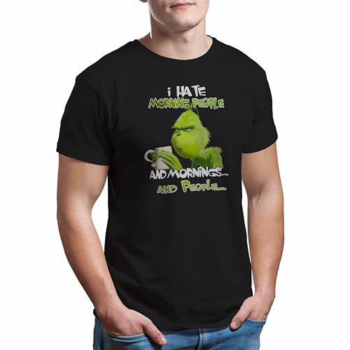 GREATFITS I Hate Morning People and Mornings and People Grinch T-Shirt Noir pour Les Hommes