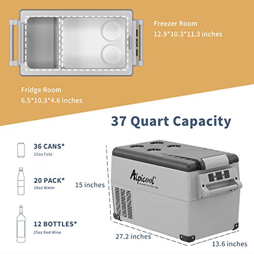 Alpicool CF35 Portable Refrigerator 37 Quart(35 Liter) Vehicle, Car, Truck, RV, Boat, Mini fridge freezer for Driving, Travel, Fishing, Outdoor and Home use -12/24V DC and 110-240V AC