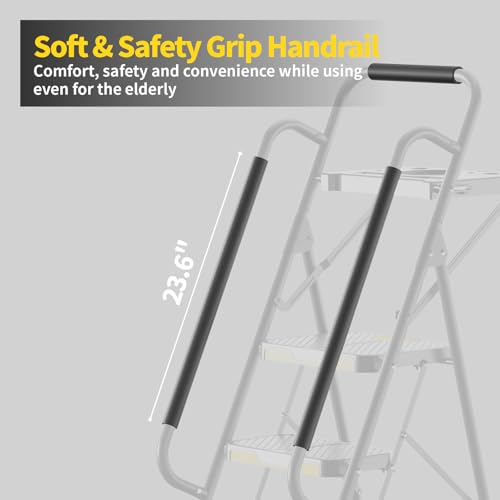 KINGRACK 6 Step Ladder with Tool Platform, Folding Step Stool with Handrails, Sturdy Steel Ladder with Wide Pedal, 800 LBS Portable Safety Ladder for Painting Home Outdoor Garage - Thumbnail 6