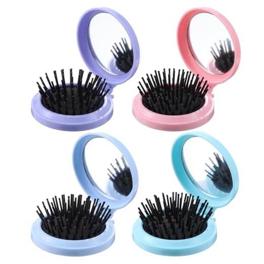 Wanmu 4 Stück Mini-Haarbürste Mit Spiegel, Klein Faltbare Reisebürste Spiegel Klappbürste, Tragbare Haar Bürste Haarmassagekamm Für Frauen Mädchen Damen (Pink, Blau, Grün, Lila)