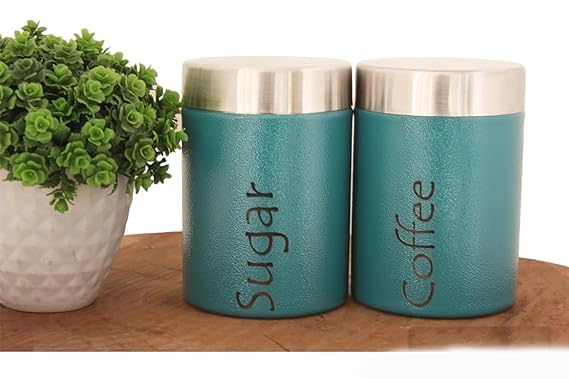Image of Tea Sugar Containers Set of 2 - Steel Container for Storage - Tea Sugar Jar (coffee sugar Blue)