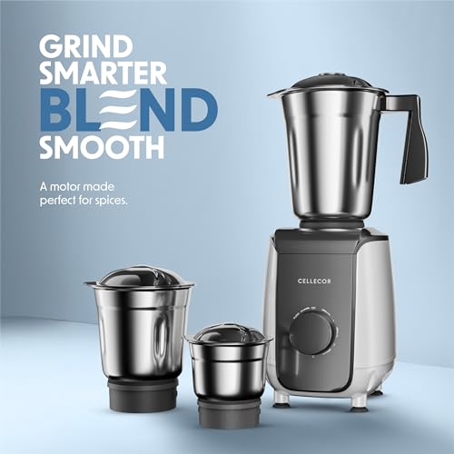 Image of CELLECOR CMG60WH Mixer Grinder 600W | 3 Speed Control | 6 Blades (White-Black)