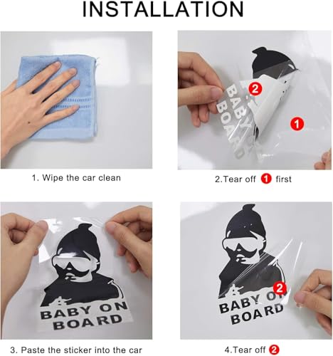 Image of YOURKARTS.COM Car Decorative Stickers - Waterproof & Fade-Proof Sporty Stripe Design for Bonnet, Roof, Doors, and Sides | Easy to Apply Vinyl Wrap (Baby on Board Car Sticker Black)
