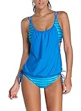 Aleumdr Tankini Damen bauchweg Bademode Set zweiteilig Push up mit Einstellbarer Bikinislip Tankini Top Soft Cups, Hellblau, X-Large(EU48-EU50)