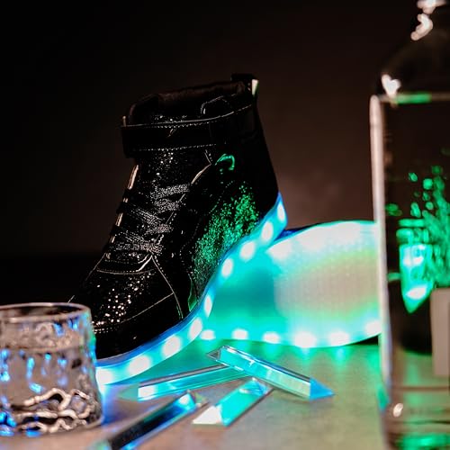 Image of Glitter Led Shoes Light Up Shoes High Top Sneakers for Women Men Flashing Dancing Shoes for Halloween Christmas Party with USB Charging
