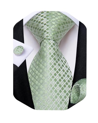 Image of DiBanGu Striped Tie Set for Men Silk Woven Plaid Necktie and Pocket Square Cufflinks Business Wedding