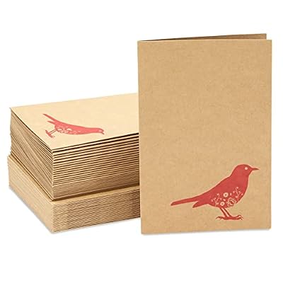 Best Paper Greetings Blank Note Cards with Bird Design - 4 x 6 In, Brown, 36-Pack, Rustic - Kraft Paper Notecards & Envelopes