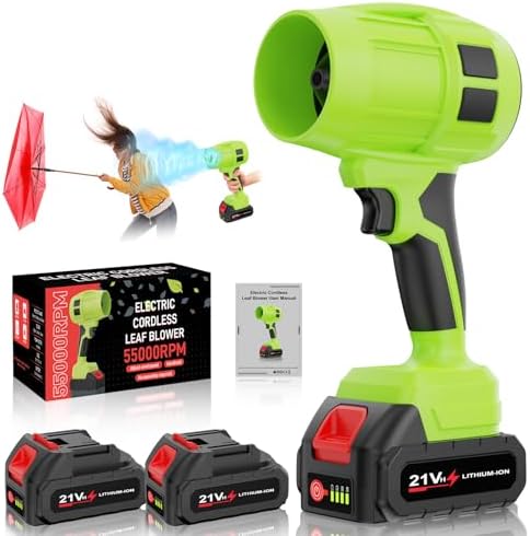 Toieue Leaf Blower Cordless with Battery, Turbo Jet Blower, 55000RPM Handheld Leaf Blower 2 X 4.0Ah Batteries for Lawn Care, Patio, Blowing Leaves, Snow Blowing (Green-001)