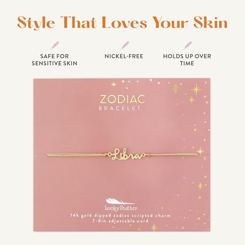 Lucky Feather Zodiac Bracelet - 14K Gold-Dipped Zodiac Constellation Celestial Sign Bracelet - Birthday Gifts for Women and Teenagers on Adjustable 7" - 8" Cord with Sliding Toggle3