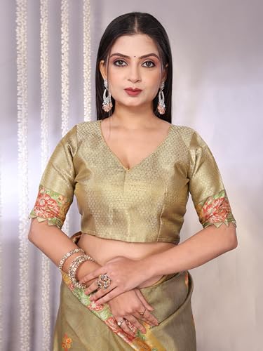 Image of SWORNOF Gold-Toned Woven Design Silk Zari Tissue Saree | Saree for Women | Soft and Skin Friendly