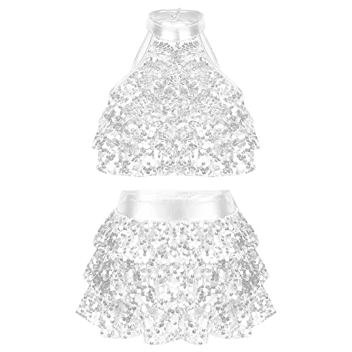 Vestito Ballo Latino Bambina - Top E Gonna Paillettes | Tuta Danza Jazz Salsa Per Ragazze - Foto 3