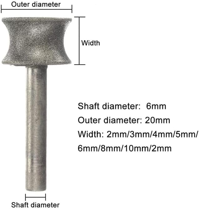 ZALINA Diamond Grinding Wheel Polishing Rounded Edges and Curved Surfaces for Glass Airplane Straight Edge Chamfer 6mm Shank 1pc (Color : 5mm)