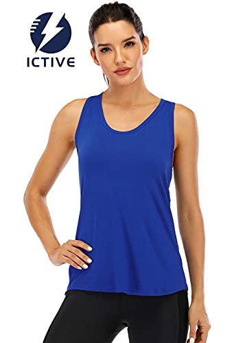 Ictive Women's Sleeveless Yoga Tank Top - Mesh Racerback, Muscle Workout, Gym Activewear - Royal Blue M #TOP1