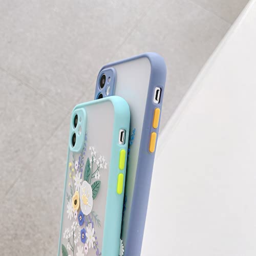Ownest Compatible for iPhone 11 Case for Flower Clear Frosted PC Back Floral Girls Woman and Soft TPU Protective Silicone Slim Case for iPhone 11-Blue
