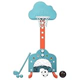 Support de Basket Multifonctionnel 3-en-1 — Notre ensemble d'équipement de jeu pour enfant comprend un panier de basketball avec un but de football, 1 ballon de basket, 1 ballon de football, 2 balles de golf et 1 club de golf. Les enfants pourront profiter 3 sports différents pour le jeu de golf / de basketball /de football. Ce jeu polyvalent leur apporte un grand plaisir et permet de jouer ensemble ou tout seul.