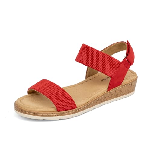 Image of VJH confort Women's Flat Sandals Open Toe Elastic Ankle Strap Slip on Comfy Low Wedge Sandals