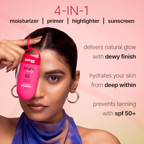Image of Sotrue Daily Strobe Cream SPF 50 for Radiant Glowing Skin | Illuminating Face Moisturizer + Highlighter + Sunscreen | Hydrating Dewy Base with 3D Glow | All Skin Types
