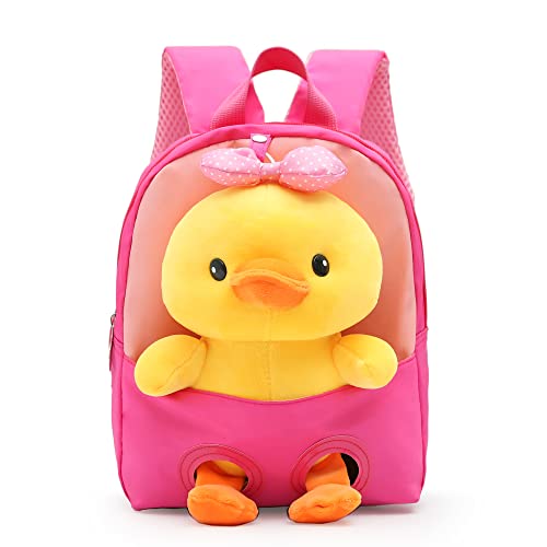 Kleiner Kinderrucksack,Abnehmbarer Plüsch Puppe Kindergartenrucksack,Enten Bär Kindergarten Rucksack Kindertasche für 2-5 Jährige Kindergarten Junge und Mädchen (Rosarot)