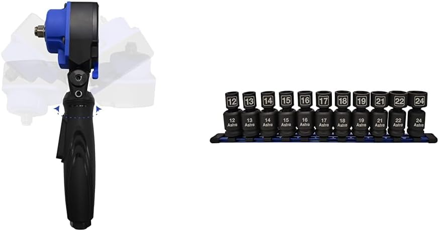 Astro Tools 1834 1/2" Nano Flex-Head Impact Wrench 400ft/lb Bundle with Astro 78244 11Piece 1/2" Nano Pinless Impact Sockets