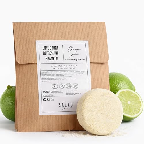 SALAD CODE Champú Sólido Cabello Graso – Champu Solido Sin Sulfatos Ni Siliconas con Lima y Menta – Shampoo Solido Seborregulador para Pelo Graso – Champú Natural Purificante Vegano (Lime & mint)