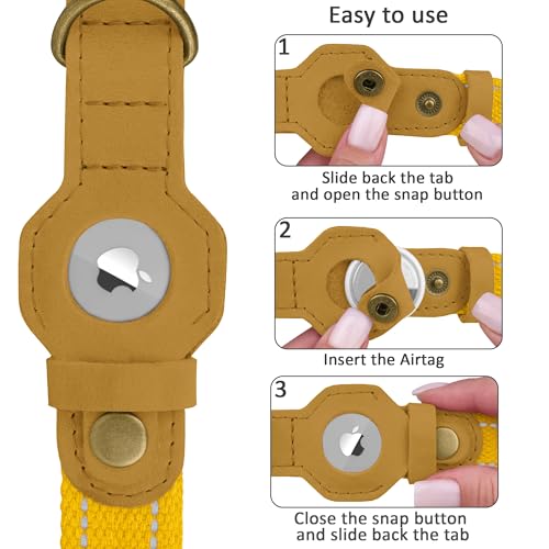 Collier AirTag pour chien en cuir véritable et coton doux jaune - 8