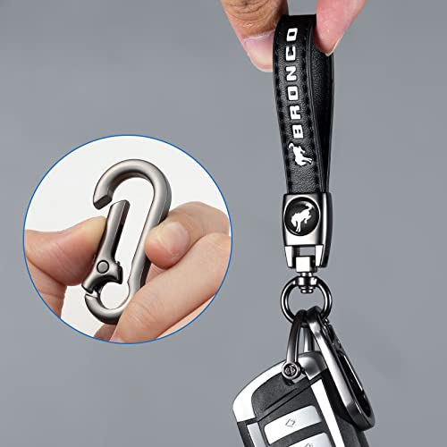 Image of Genuine Leather Car Key Chain for Ford Bronco Keyring Keychain Sport Accessories Family Present(Black)