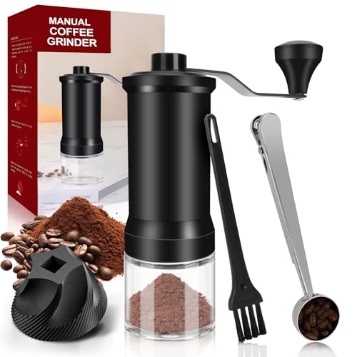 Hossom Macina Caffè Manuale, Macinacaffè con Meccanismo in Ceramica, Macina Caffe' Manuale con Spazzola di Pulizia e Mestolo da Caffè per Espresso, Moka ed French Press, 30+ ingranaggi Regolabili