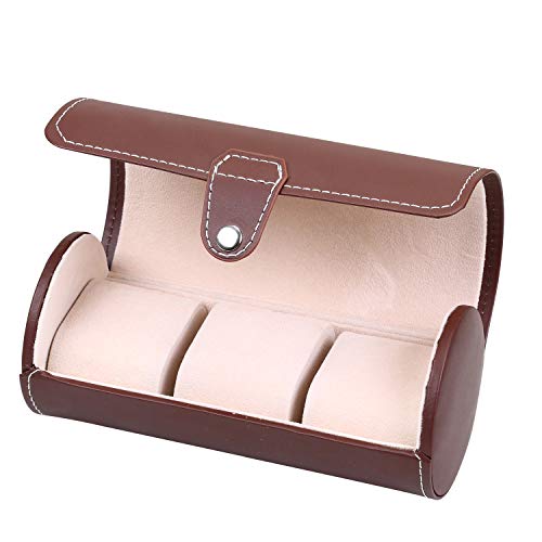 Asvert zylindrische Uhrenbox Uhrenkoffer Uhrentruhe PU Leder Uhrenkasten Uhrenschatulle Schmucksachespeicherkasten Uhrenbox, Braun