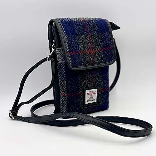 Ladies Mini Crossbody Bag with Adjustable Strap, 100% Harris Tweed & Vegan Leather, 8.27' x 5.31' x 1.18'4