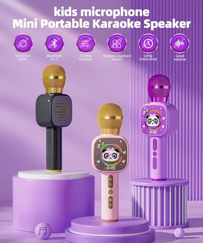 Image of ShinePick Karaoke Mic with Speaker for Kids & Adults, Wireless Bluetooth Microphone for Singing, 5 Magic Voice Changer, RGB Lights, Portable Mike Gift,1200mAh Battery, Type-C Charging (Purple)