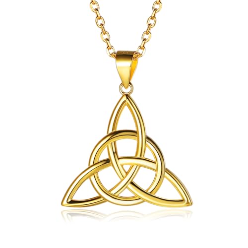 Gold Necklaces for Women 925 Sterling Silver Irish Triquetra Pendant Necklace Solid Silver Celtic Necklaces for Ladies