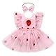 FYMNSI Baby M?dchen Kleidung 1. Geburtstag Outfit Sommer Strampler Neugeborene Partykleid T?ll T?t? Bodykleid Erdbeere Prinzessin Kleider mit Stirnband Festliches Festkleid Bekleidungssets Rosa 12-18M