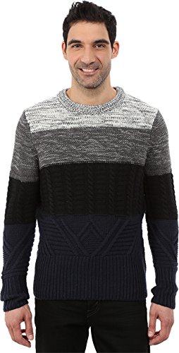 Nautica Men's 3 Gauge Lofty Block Crew True Black Sweater MD