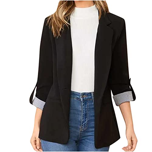 El Mejor Listado de Moda Dama para comprar online. 42 Blazer de Rayas de otoño e Invierno para Mujer, cárdigan básico de Retazos, Blusa de Manga Larga, Chamarra para Mujer, F7, Negro, XXL