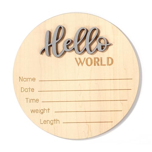 Baby Announcement Sign, Wooden Hello World Newborn Signs Birth Name Sign