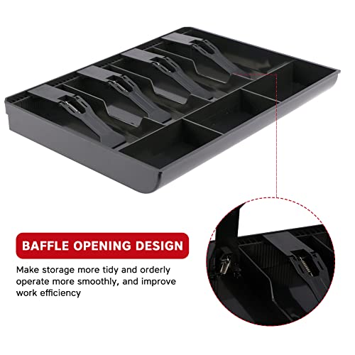 Cashier Drawer Insert Tray with Plastic Clips, 4 Grids and 3 Coin Boxes, Free Access Market Storage Coin Drawer for Supermarket, Shop, Hotel(Black)(Black) - Thumbnail 5