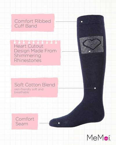 MeMoi Rhinestone Heart Girls Knee High Cotton Blend Socks3