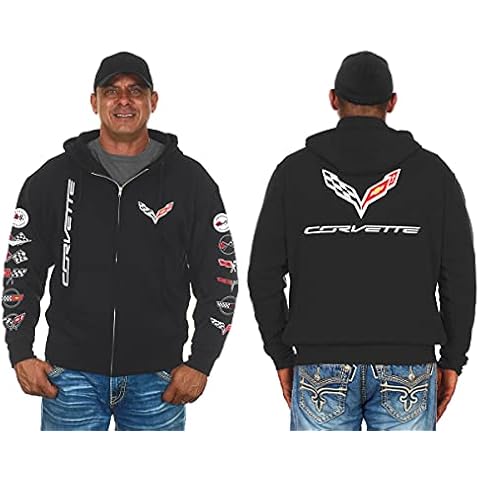 JH DESIGN GROUP Men's Chevy Corvette C7 Collage Black Zip Up Hoodie Sweatshirt (X-Large, CLG2-black) Cover