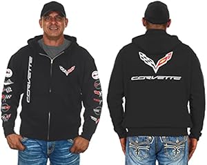 Men's Chevy Corvette C7 Collage Black Zip Up Hoodie Sweatshirt (X-Large, CLG2-black)