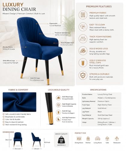 Image of 6-Seater Dining Table Set with Nano Composite Marble Top | Golden PVC Wooden Base | Includes 6 Fabric Upholstered Chairs | 2 Year Warranty | Dining Room Furniture Set for Home (Blue)