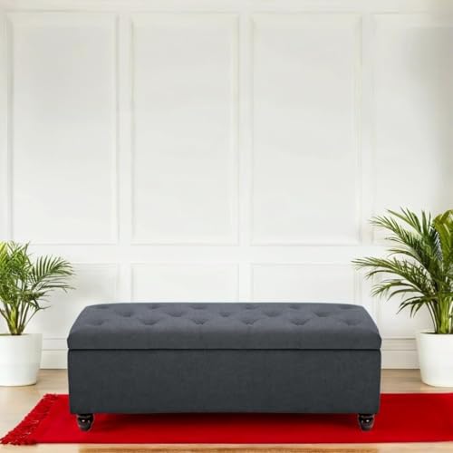 Image of Upholstered Storage Bench, Sofa Bench, Sofa couches, Ottoman Bench 2 Seater Sofa Chaise Lounger Pouffe for Living Room, Bedroom, Office | (Grey)