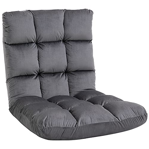 Homcom - Sillón convertible, sillón perezoso, gran comodidad, reclinación, respaldo multiposición, 90 ° – 180 °, franela de poliéster acolchado gris oscuro