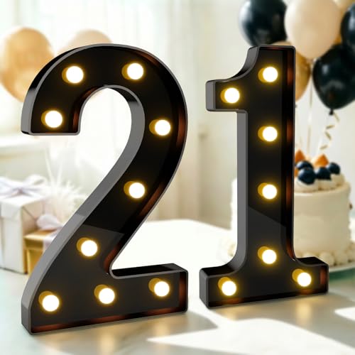Image of Pooqla 21st Birthday Decorations for Him, Large Black Light Up Numbers | Black Party Decorations, 12.6in Tall Big Marquee Numbers 21st Anniversary Birthday Gift for Boys Wedding Room Decor